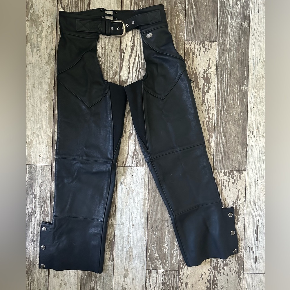 Harley-Davidson Black Leather Motorcycle Chaps Straight Leg, Women’s Medium